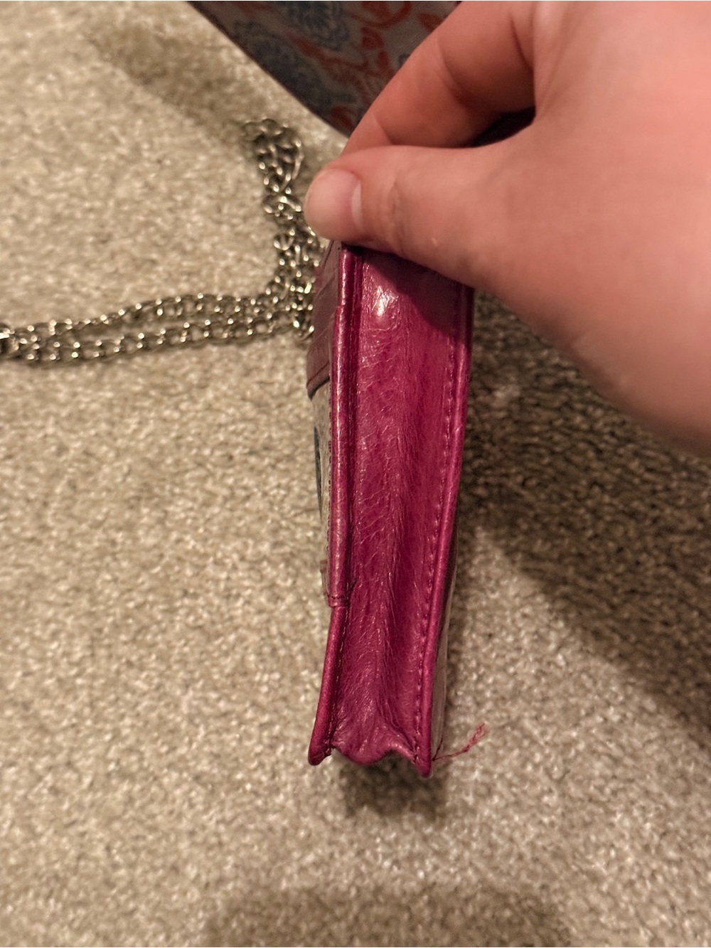 HOBO International Fuchsia Pink Glazed Leather Mini Crossbody Bag Wallet Chain - Picture 11 of 14